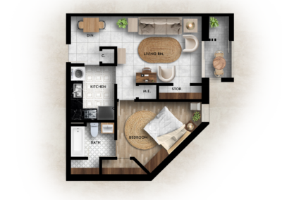1/BR, 594 sq. ft.